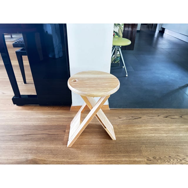 Brown Folding Wooden Stool by Adrian Reed, France, 1970 For Sale - Image 8 of 8