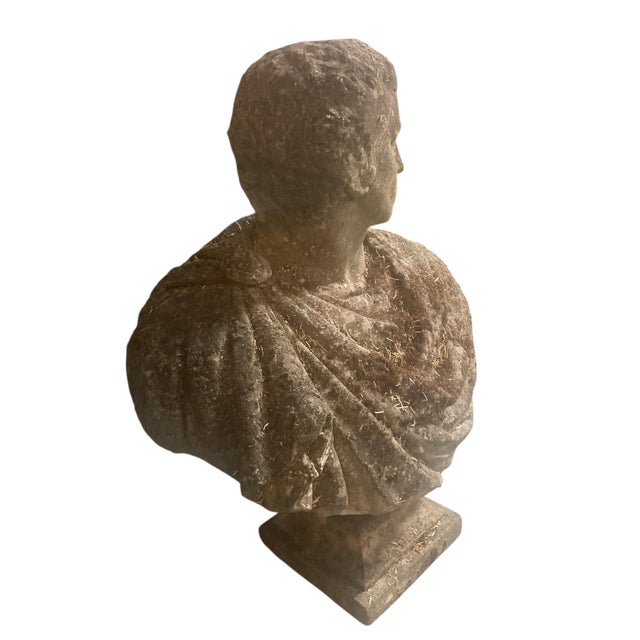 1970s 1970s Large 39" Neoclassical Weathered Cast Stone Male Bust For Sale - Image 5 of 8