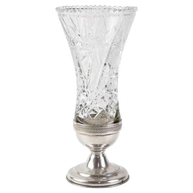 Metal Vintage Silver and Crystal Vase, Italy, Mid-20th Century For Sale - Image 7 of 7