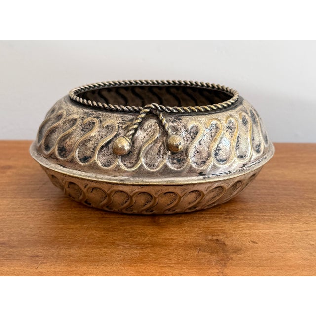 Metal 1980s Silverplate Miniature Planter Cachepot With Rope Trim For Sale - Image 7 of 7