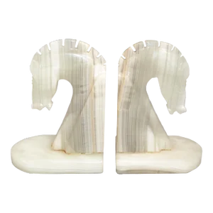 1960s Italian Horse Head Bookends Hand-Carved Onyx Art Deco Style- a Pair