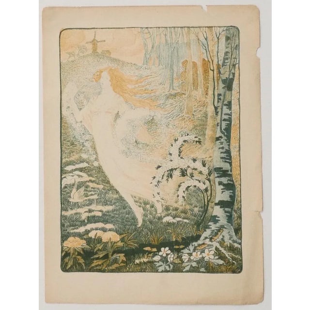 Fairy is an original lithograph on paper realized by Gérard Roojen (1869-1935), in 1918. Signed on the plate on the rear...