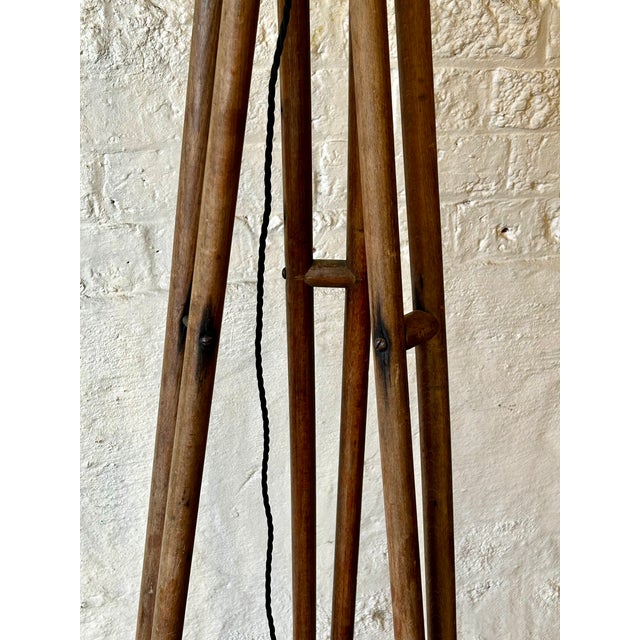 Vintage Tripod Floor Lamp with Pleated Shade, England, 1920s For Sale - Image 6 of 9