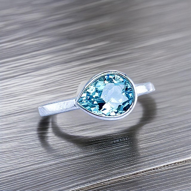 Natural Aquamarine Ring 6.5 14k W Gold 1.37 TCW Certified For Sale - Image 4 of 12
