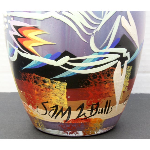 Abstract Signed Sam 2 Bulls – Oglala Lakota Sioux Hand-Painted Art Vase For Sale - Image 3 of 16