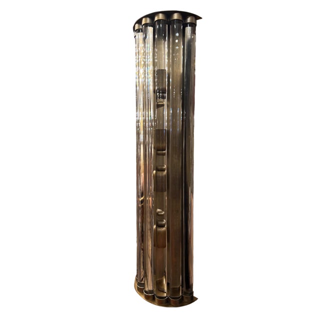 Transparent 1970s Italian Mid-Century Modern Brass and Glass Rods Wall Sconce For Sale - Image 8 of 8