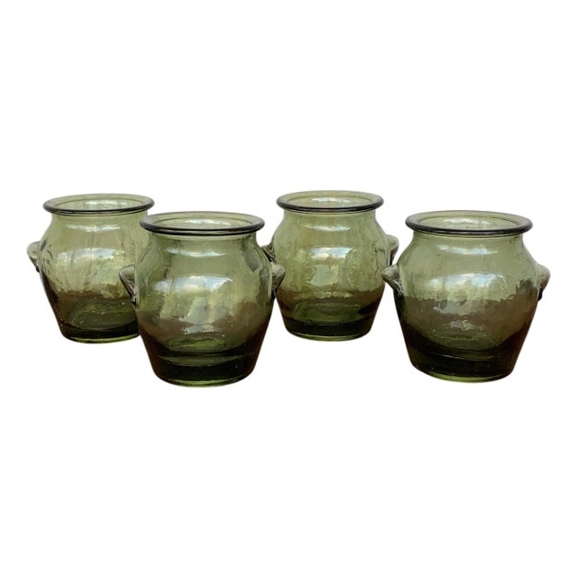 Early 20th Century Green Glass Canister Storage Jars, Spain Flour, Tea, 1960s For Sale