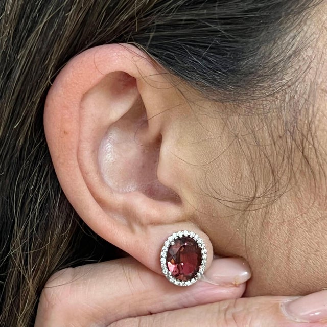 Metal Natural Tourmaline Diamond Stud Earrings 14k WG 5.85 TCW Certified For Sale - Image 7 of 9
