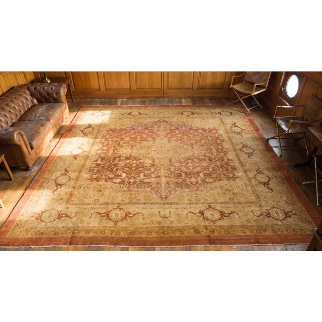 Artistic Warm Neutral Mahogany Brown Field With Medallion Design Antique Indian Agra Rug For Sale - Image 13 of 15