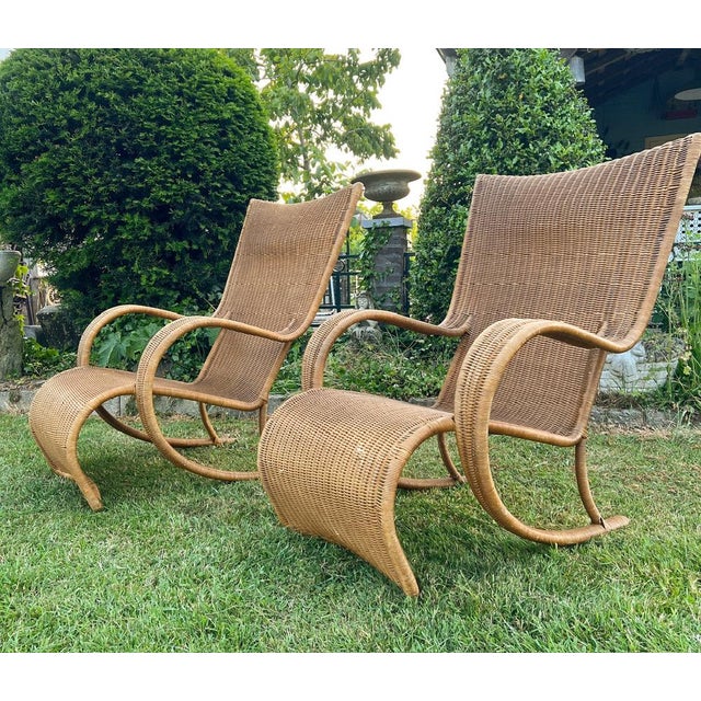 Set of Large Mid-Century Rattan and Wicker Garden Lounge Chairs, 1970s For Sale - Image 3 of 18