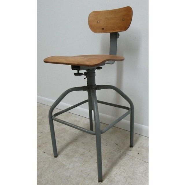 1950s Vintage Bevco Industrial Counter Swivel Bar Drafting Stool Chair Toledo Style For Sale - Image 5 of 12