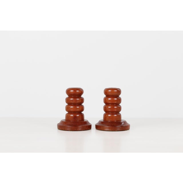 Mid-Century Modern Mid-Century Modern Pair of Hand-Turned Wood Candlesticks For Sale - Image 3 of 8