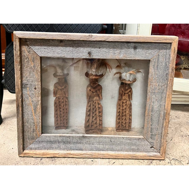 Vintage Framed Mexican Tarahumara Primitive Pine Bark Spirit Dolls in Shadowbox For Sale In West Palm - Image 6 of 6