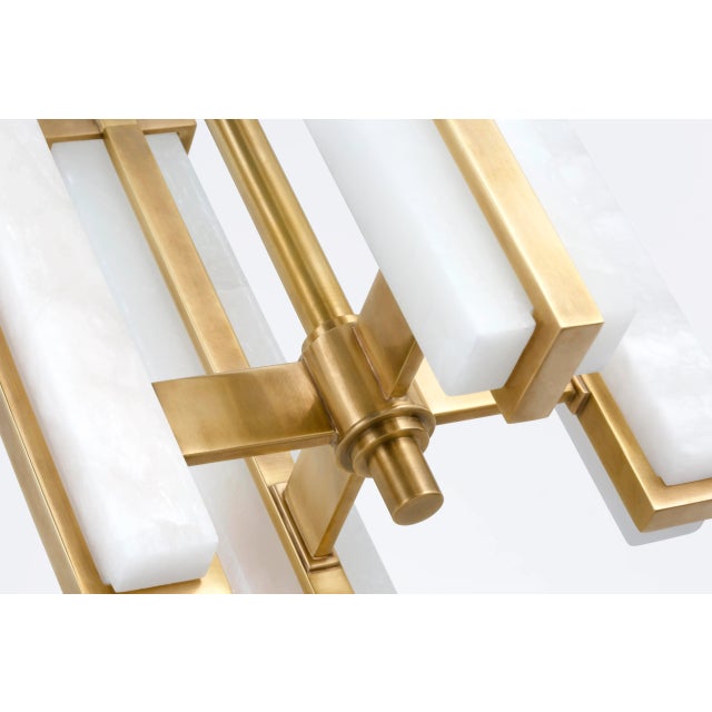 Visual Comfort Ian K. Fowler for Visual Comfort Signature Malik Small Chandelier in Hand-Rubbed Antique Brass with Alabaster For Sale - Image 4 of 10