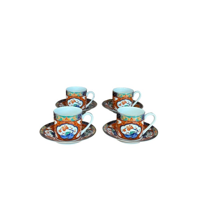 1970s Hand-Painted Dai Ichi Toki Imari Espresso Cups and Saucers - 8 Pieces For Sale - Image 4 of 12