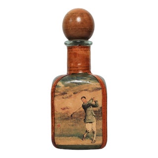 Vintage 1960's Golf Themed Leather-Wrapped Italian Liquor Decanter For Sale