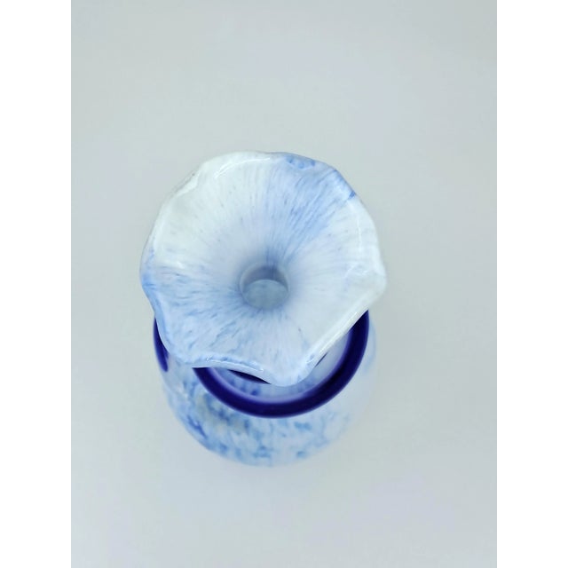 Glass Vintage Handcrafted White and Blue Swirl Bud Art Glass Vase For Sale - Image 7 of 10