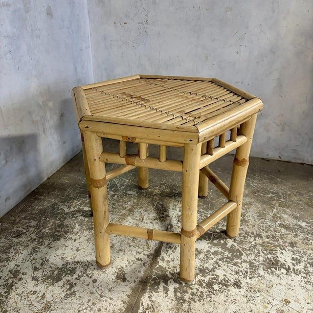 Mid-Century Bamboo Hexagonal Side Table, 1970s For Sale - Image 4 of 8