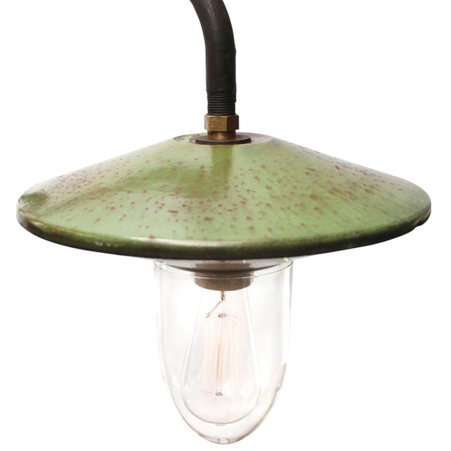 Glass French Green Enamel Cast Iron Street Wall Light For Sale - Image 7 of 9