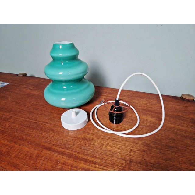 Space Age Pendant Light in Blue-Green Opaline Glass, 1960s For Sale - Image 11 of 13