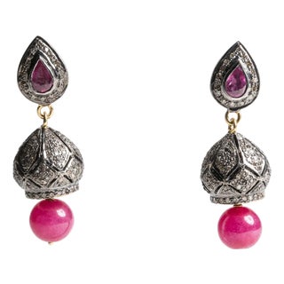 1990s Pair of Ruby and Diamond Drop Earrings For Sale