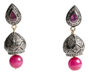 Ruby and Pave`-Set Diamond Drop Earrings