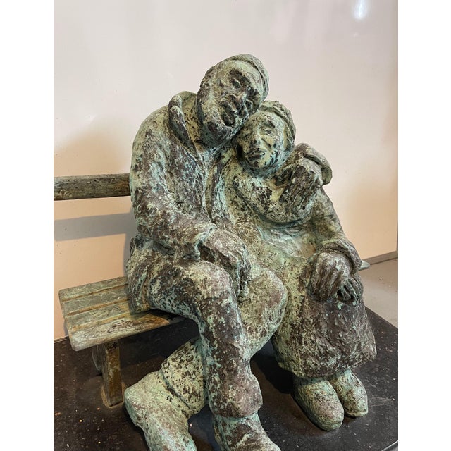 Nicky Imber, Heavy Bronze Sculpture Austrian Israeli judaica Jewish Couple Bench Nicky Imber, c.1960s For Sale - Image 15 of 16