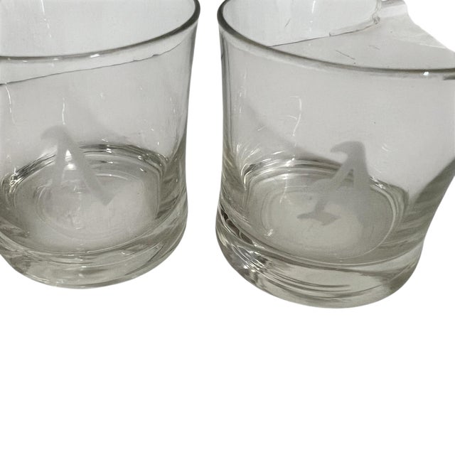 Mid-Century Modern Vintage Mid Century Monogrammed “A” Low Ball Whiskey Glasses - Set of 4 For Sale - Image 3 of 3