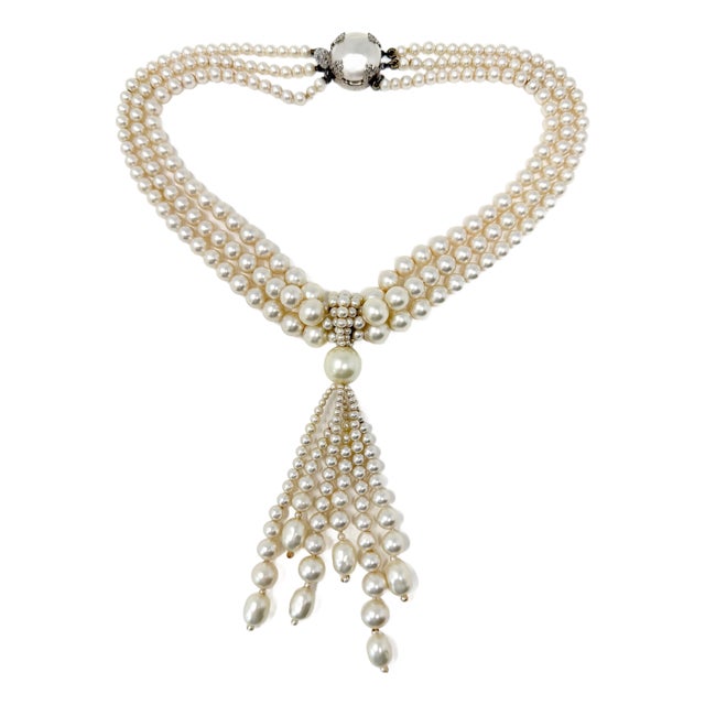Vintage Multi-Strand Faux Pearl Tassel Necklace, 1950s For Sale