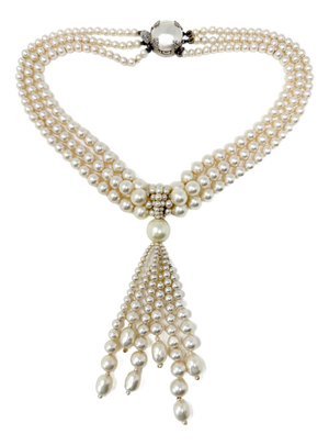 Vintage Multi-Strand Faux Pearl Tassel Necklace, 1950s