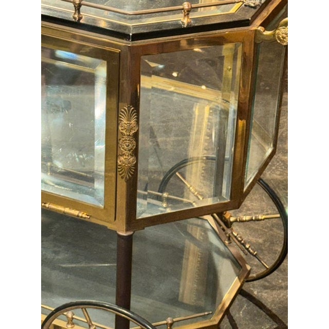 Vintage French Gilt Brass Bar Cart For Sale - Image 4 of 7