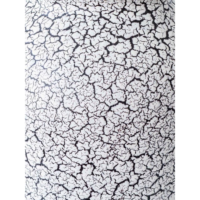 Vintage Jasba Cortina Black and White Crackle Ceramic Table Lamp, New Black Linen Lampshade For Sale - Image 10 of 17
