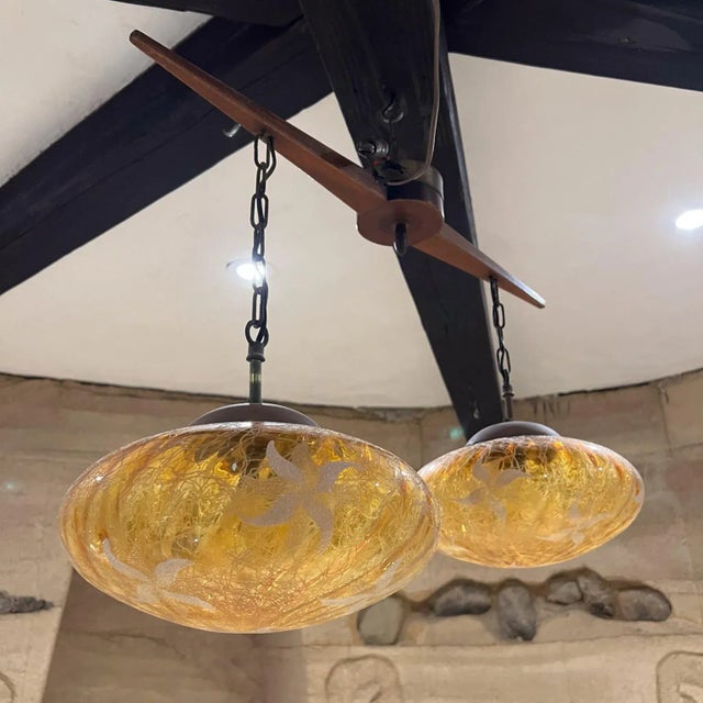 Eugenio Escudero 1960s Pendant Lamp Mahogany Art Glass Eugenio Escudero Mexico For Sale - Image 4 of 12