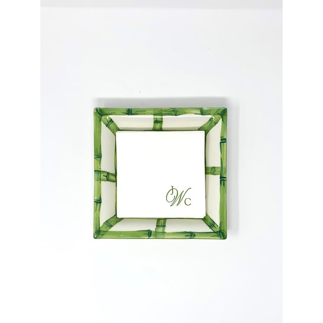 Italian Fret Rim Tray — Italian Hand-Painted Ceramic, Bamboo Motif, Green For Sale - Image 3 of 5