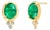 14k Yellow Gold Colombian Cabochon Emerald and Diamond Drop Bezel Set Earrings, A Pair For Sale