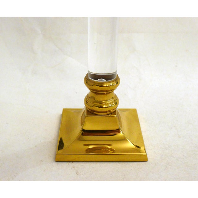Gold Vintage Column Candleholder in Gilded Brass and Transparent Acrylic Glass, 1970s For Sale - Image 8 of 10