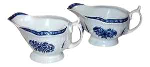 Blue and White English Worcester Sauce Boats Tulip Motif - A Pair