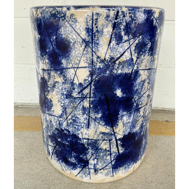 Abstract Made Goods Abstract Modern Navy, White, and Cream Linares Garden Stool For Sale - Image 3 of 3