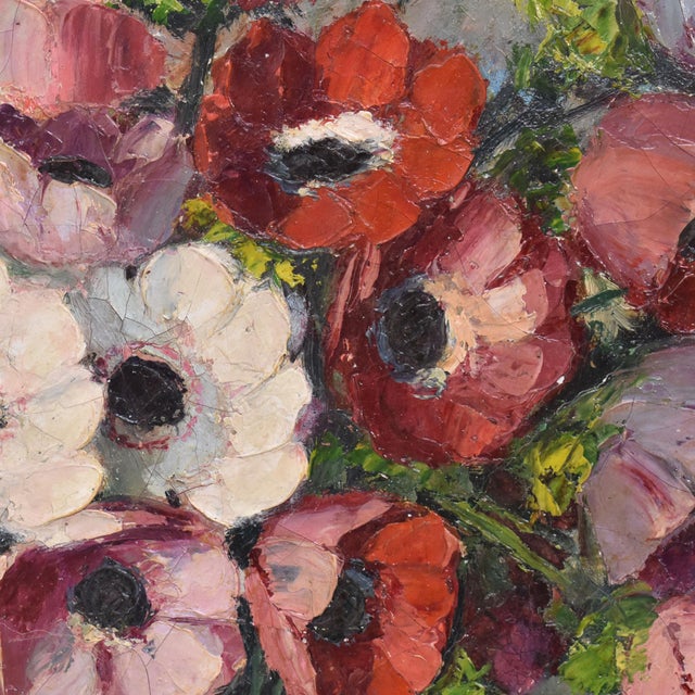 Primo Dolzan, Bouquet of Anemones and Poppies, Oil on Canvas, 20th Century, Framed For Sale - Image 7 of 11