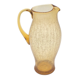 Mid-Century Modern Handblown Amber Crackle Glass Pitcher – Wheat Gold Tones