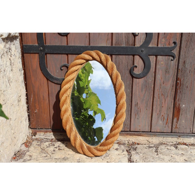 Textile Vintage Oval Rope Mirror from Audoux & Minet, 1950 For Sale - Image 7 of 8