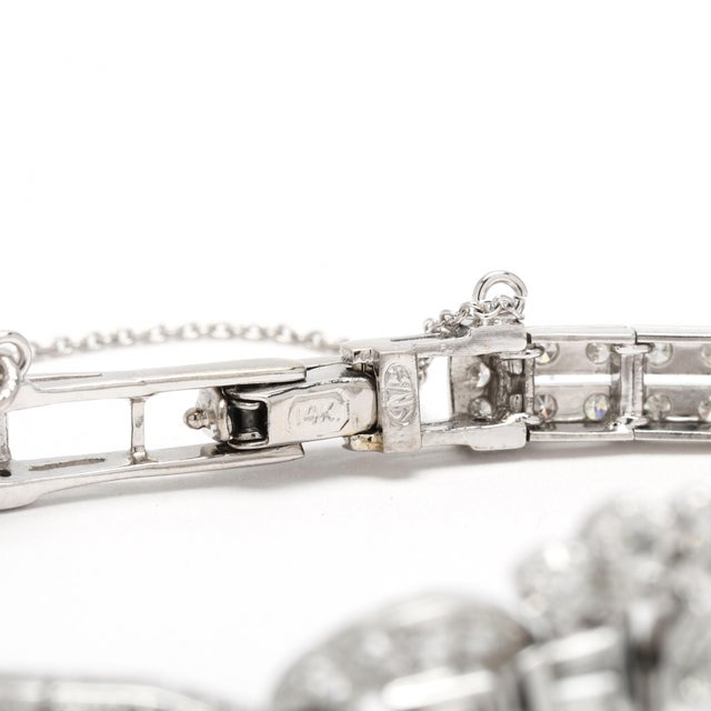 1920s Vintage 3.7ctw Diamond Link Bracelet, 14k White Gold, Length 6.75 Inches For Sale - Image 5 of 6
