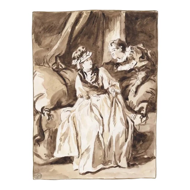 1930s Fragonard Spanish Conversation Watercolor For Sale