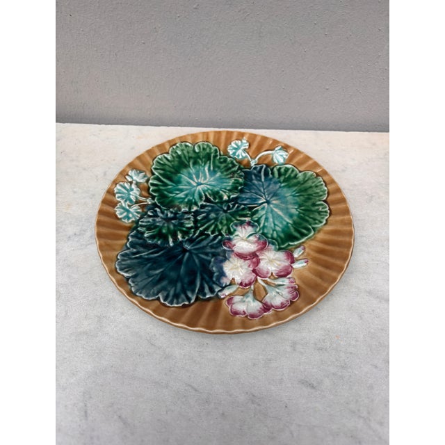 Majolica Leaves & Flowers Plate Clairefontaine, Circa 1890.