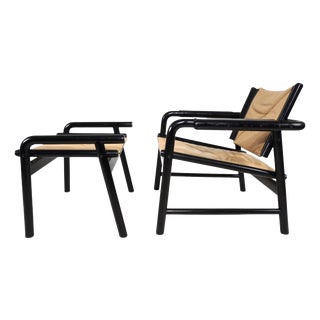 Set of Leather Lounge Chair with Ottoman by Hans Eichenberger for WK Möbel, 1970 For Sale
