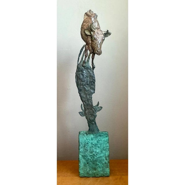 Vintage Sculptural Bronze Bull Statue For Sale - Image 11 of 12