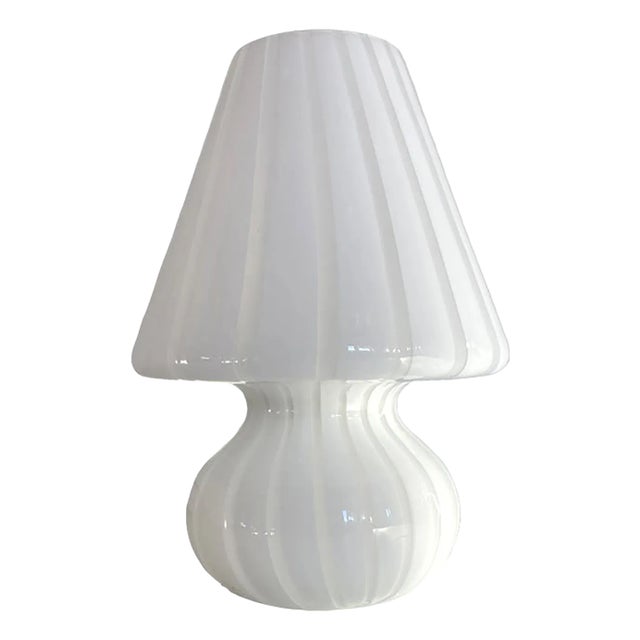 Modern Striped Milky-White Fungo Murano Glass Style Table Lamp by Simoeng For Sale