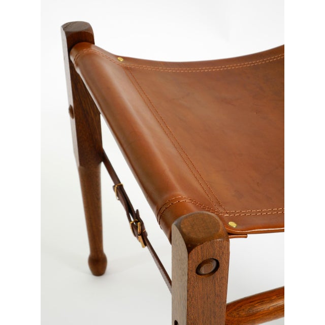 Vintage Safari Stool with Teak Frame and Saddle Leather, 1990s For Sale - Image 13 of 18