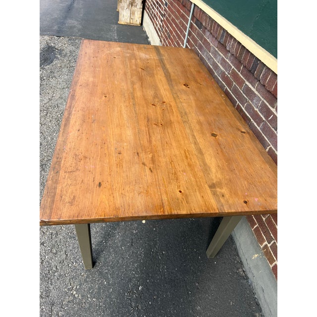 Vintage Green French Farmhouse Table With Drawer For Sale - Image 4 of 12