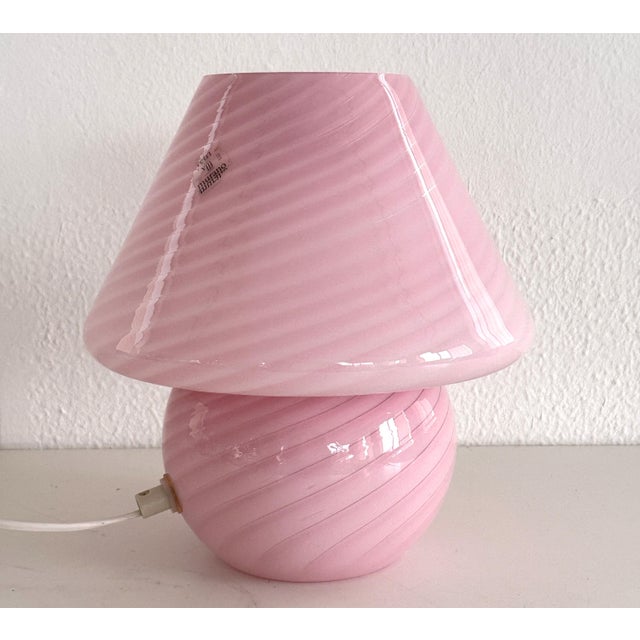 Italian Pink Swirl Murano Glass Mushroom Table Lamp, 1970s For Sale - Image 14 of 14